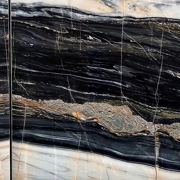 Fusion Marble natural stone with dynamic veining and bold hues, ideal for luxury flooring, countertops, and wall cladding.