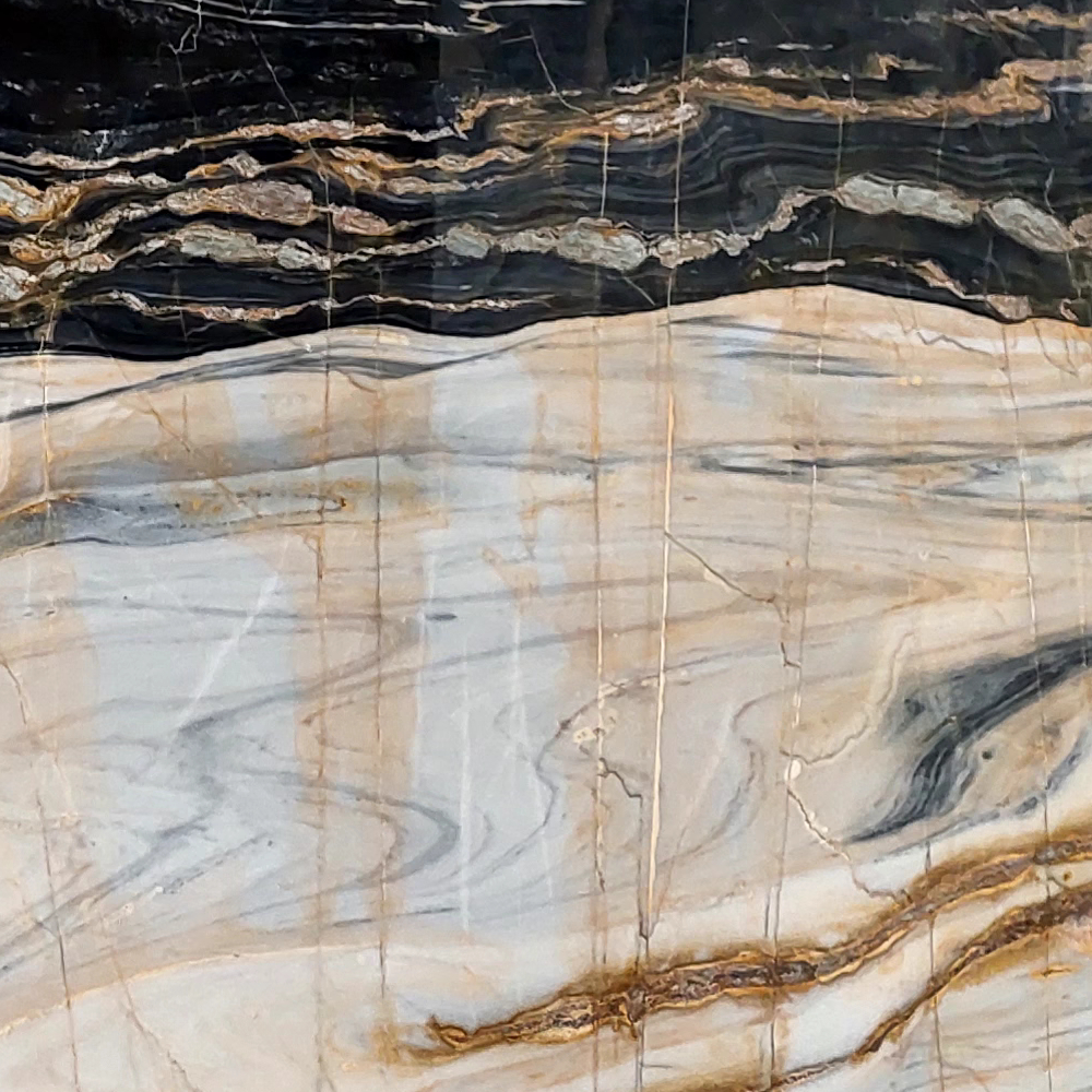 Fusion Marble natural stone with dynamic veining and bold hues, ideal for luxury flooring, countertops, and wall cladding.